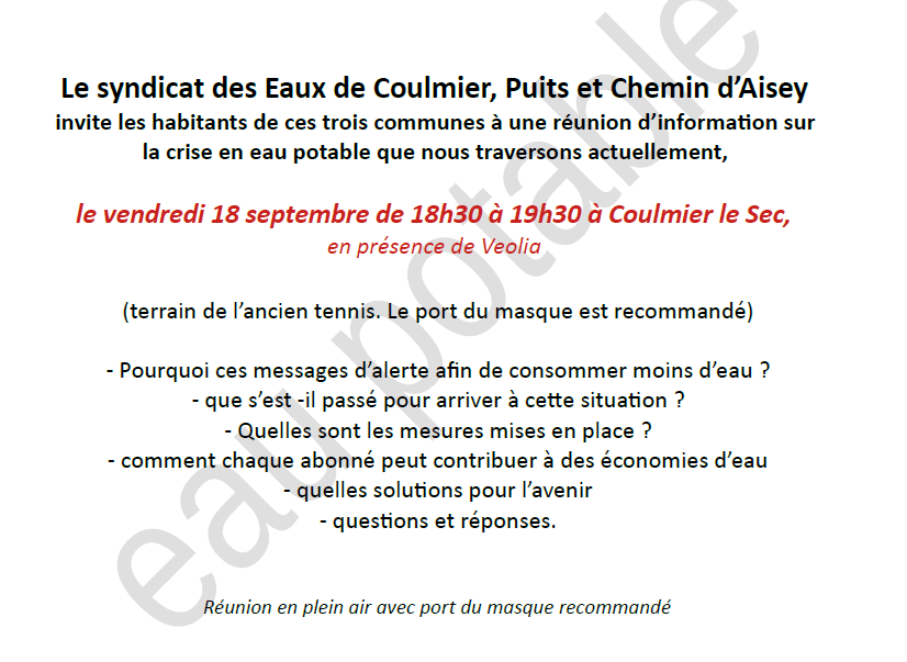 Invitation à venir à la réunion du 18 Septembre