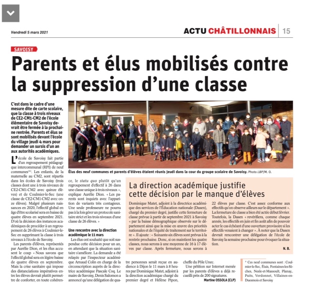 Mobilisation contre la fermeture de classe au SIVOS